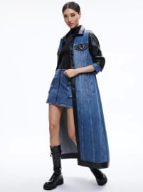 Darren Vegan Leather Combination Jacket In Brooklyn Blue Alice And Olivia at Alice + Olivia