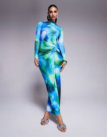 Daska Exclusive high neck maxi dress in blue print at ASOS