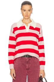 Daughter Edith Stripe Polo Sweater in Nymph Pink Poppy Red FWRD at FWRD