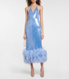 David Koma - Feather-trimmed sequined midi dress at Mytheresa