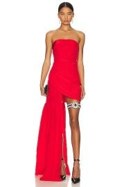 David Koma Asymmetric Off Shoulder Ruched Dress in Red FWRD at FWRD