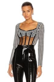 David Koma Houndstooth Net Corset Bodysuit at Forward