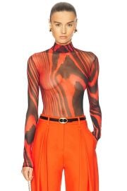 David Koma Printed Mesh Bodysuit in Red Black FWRD at FWRD