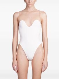 David Koma wave-neck Tulle Bodysuit White at Farfetch
