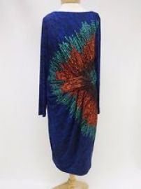 David Meister Blue Multi Print Pleated Detail Sheath Dress  at eBay