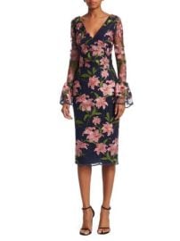 David Meister Floral Embroidered Bell-Sleeve Sheath Dress at Saks Fifth Avenue