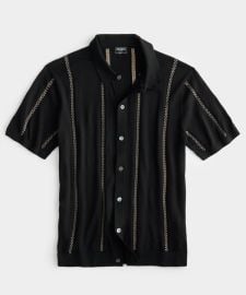 Deco Stripe Full-Placket Polo in Black - Todd Snyder at Todd Snyder