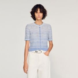 Decorative knit cardigan in Sky Blue for Women Paris at Sandro