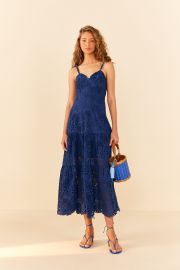 Deep Blue Palm Tree Richelieu Midi Dress at FARM Rio