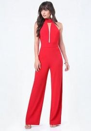 Deep Plunge Halter Jumpsuit at Bebe