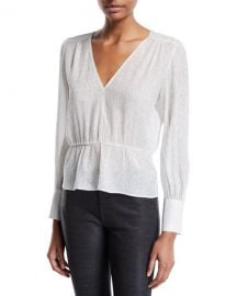 Deep V Metallic Peplum Top by 7 For All Mankind at Bergdorf Goodman