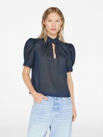 Deep V Ruffle Collar Top -- Navy FRAME at Frame