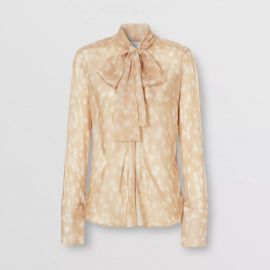 Deer Print Silk Chiffon Pussy-bow Blouse at Burberry