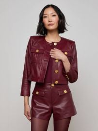 Deidra Cropped Leather Jacket in Black Cherry L39AGENCE at L'Agence
