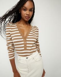 Dekalb Striped Deep V-Neck Top at Veronica Beard