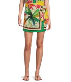 Delaney Tropical Printed Linen Wrap Front Coordinating Skirt Dillardx27s at Dillards