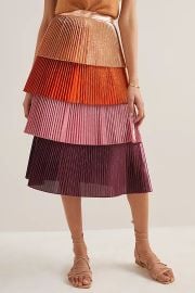 Delfi Tiered Metallic Midi Skirt at Anthropologie