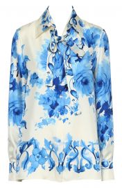 Delft Floral Tie Neck Silk Shirt at Nordstrom