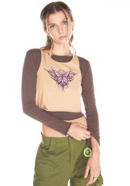 Delia39s Butterfly Tattoo Graphic Layered Crop Tank - BrownTan Dolls Kill at Dolls Kill