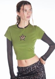 Delias Leopard Star Layered Crop Tee at Dolls Kill