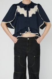Delicate Lace Shirt - Navy Creme at Stella Nova