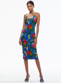 Delora Spaghetti Strap Fitted Midi Dress In Tropical Sunrise Sapphire Alice And Olivia at Alice + Olivia