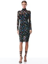 Delora Turtleneck Long Sleeve Midi Dress In Beautiful Blooms Sm Black Alice And Olivia at Alice + Olivia