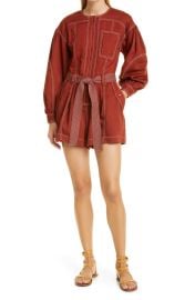 Delta Topstitch Long Sleeve Cotton Romper at Nordstrom