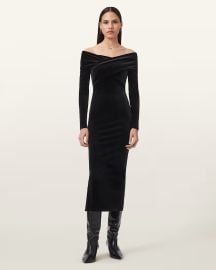 Delta Velvet Midi Dress Black ALLSAINTS US at All Saints