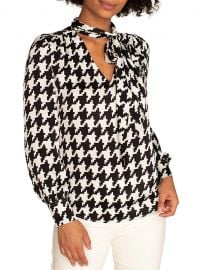 WornOnTV: Meghan’s houndstooth print tie neck blouse on The View ...