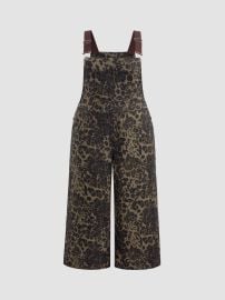 Denim Denim Leopard Button Pocket Wide Leg Jumpsuit Curve amp Plus For Daily Casual at Cider