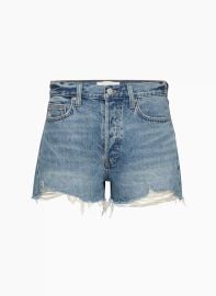 Denim Forum at Aritzia The Ex Boyfriend Hi Rise Denim Shorts in Distressed Bleu at Aritzia