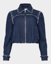 Denim Fringe-Trim Jacket at Neiman Marcus