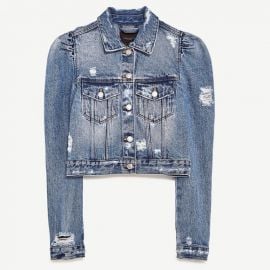 zara denim jacket puff shoulders