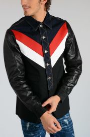 Denim Jacket with Leather Sleeves by Dsquared2 at Glamood