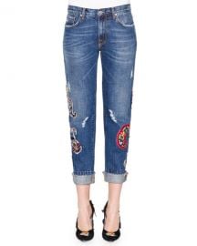 Denim Jeans with Paisley Patches at Neiman Marcus