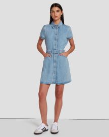 Denim Lustre Shirt Dress in Volcan Blue 7 For All Mankind at 7 For All Mankind