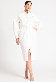 Denim Midi Dress with Front Fly Zipper White Denim Eloquii at Eloquii