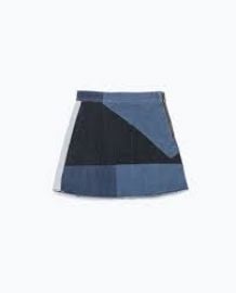 Denim Patchwork Mini Skirt at Zara