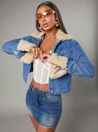 Denim Shearling Jacket at Shein