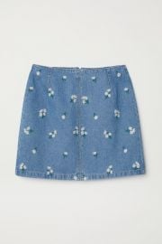 Denim Skirt with Embroidery at H&M