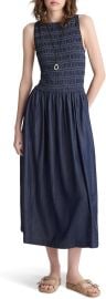 Denim Smocked Boatneck Midi Dress at Amazon
