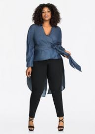 Denim Wrap High Low Blouse by Ashley Stewart at Ashley Stewart