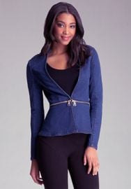 Denim Zip Off Peplum Jacket at Bebe