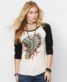 Denim and Supply Ralph Lauren Long-Sleeve Headdress Graphic Baseball T-Shirt - Tops - Women - Macys at Macys