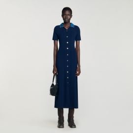 Denim collar knit maxi dress blue For Women Paris at Sandro