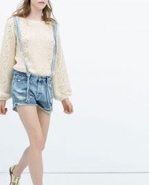 Denim dungaree shorts at Zara