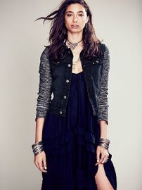 Denim knit jacket in black at Free People