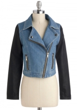 Denim leather sleeve jacket at Modcloth at Modcloth