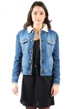 Denim shearling jacket at Shoptiques